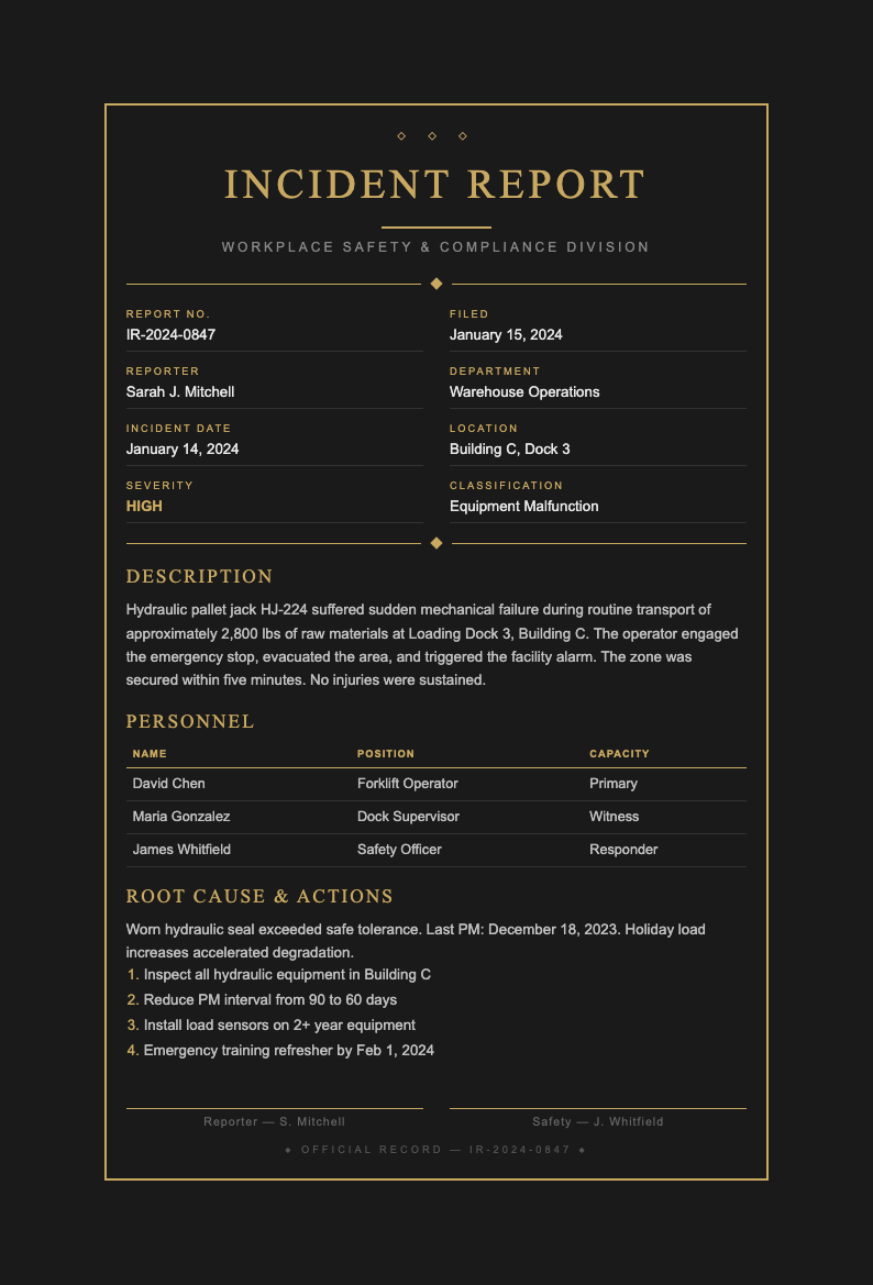 Art Deco modern incident report